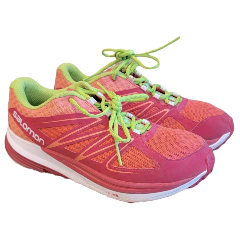 Salomon Pink Orange Green Athletic Shoes with Breathable Mesh